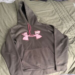 Under Armour olive green Hoodie with Pink Logo and Drawstrings